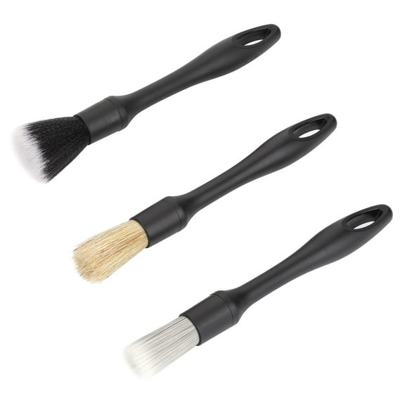 Car Detailing Brush Set, 3 Pcs Car Interior Detailing Brushes Natural Boars Hair Detail Brush Auto Ultra-Soft Detail Cleaning Brush Tool for Interior/Exterior Automotive Trim Wheel Rim Engine