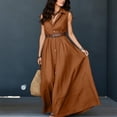 thumbnail image 4 of Women Sleeveless Collared Shirt Maxi Dress, Button Front Waist Belted Wrap Long Dress, Solid Color Slim Fit Casual Commuter Sundress Brown XXL(XXL), 4 of 8