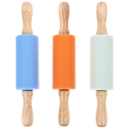 

6 pcs Children Silicone Roller Type Rolling Pin Rolling Rod Compact Size for Kids (Orange + Green + Blue)