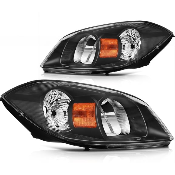 SCITOO Headlight Assembly Fit For 2005 2006 2007 2008 2009 2010 Chevrolet Cobalt For 2007 2008 2009 2010 Pontiac G5 For 2005 2006 Pontiac Pursuit Headlamp in Black Housing Amber Reflector Clear Lens
