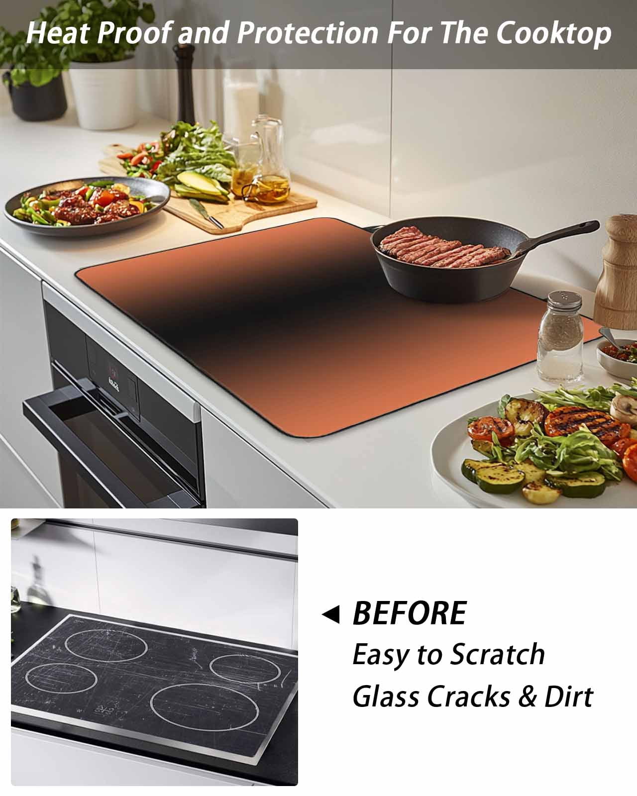 Stove Top Covers for Electric Stove, Orange Black Ombre Glass Stovetop Cover Protector, Modern Gradient Abstract Art Induction Cooktop Protector Oven Mat for Kitchen Countertop 28.5"x20.5"