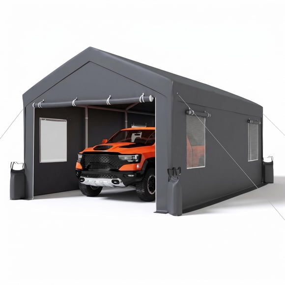 CazToi 20'x10'x11' Heavy-Duty Portable Garage with Canopy Carport Shelter with Front & Back Doors Roll-Up Windows Reinforced Frame