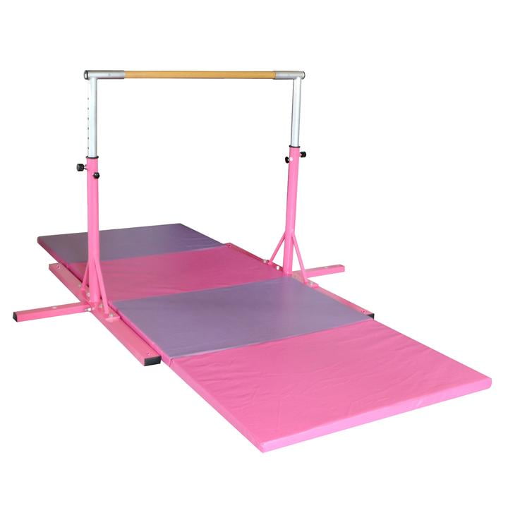 Adjustable Gymnast Horizontal Training Bar Home Gym Practice Indoor Sports Equipment With Gym Mat Pink by