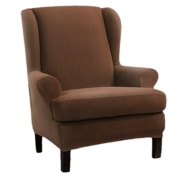 AUQ Wingback Chair Slipcover,wing back chair covers with arms,Stretch Wing Chair Covers Slipcover 2 Piece-Khaki A