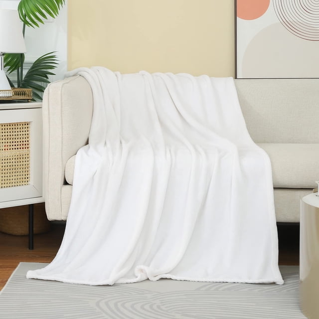 Manta JIAHANNHA blanca acogedora de microfibra de felpa 127 x 152 cm