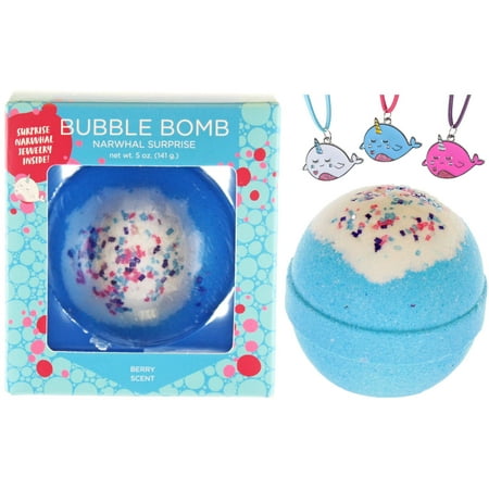 Bubble Bath Bomb for Girls with Surprise Kids Necklace Inside by Two Sisters Spa. Large 99% Natural Fizzy in Gift Box. Moisturizes Dry Sensitive Skin. Releases Color, Scent, Bubbles. (Birt