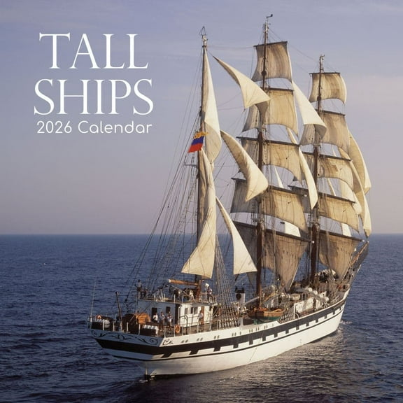 Gifted Stationery Co, Tall Ships 2026 Wall Calendar, 12'' X 12'', 16-Month Calendar with Stapled Binding