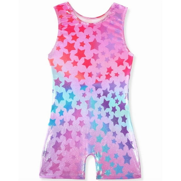 Leotards for Girls Gymnastics Kids Children Biketard with Shorts Sparkly Rainbow Star Dance Unitards
