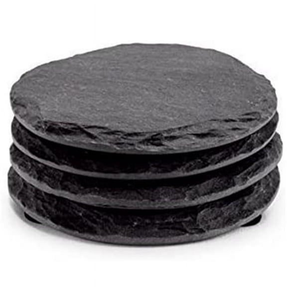 4 PCS Round Slate Black Coasters Handmade Coasters for Drinks, Beverages, Wine Glasses