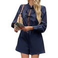 thumbnail image 2 of Long Lantern Sleeve Tie Front Women Casual Jumpsuit Shorts One Piece Romper, 2 of 6