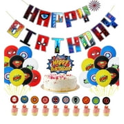 Superhero Birthday Decorations CORNET Kit 38PCS - Happy Birthday Banner, Latex Balloons & Cake Topper - Spider Theme Party Supplies for Boys Kids Party Decor (Theme 1)