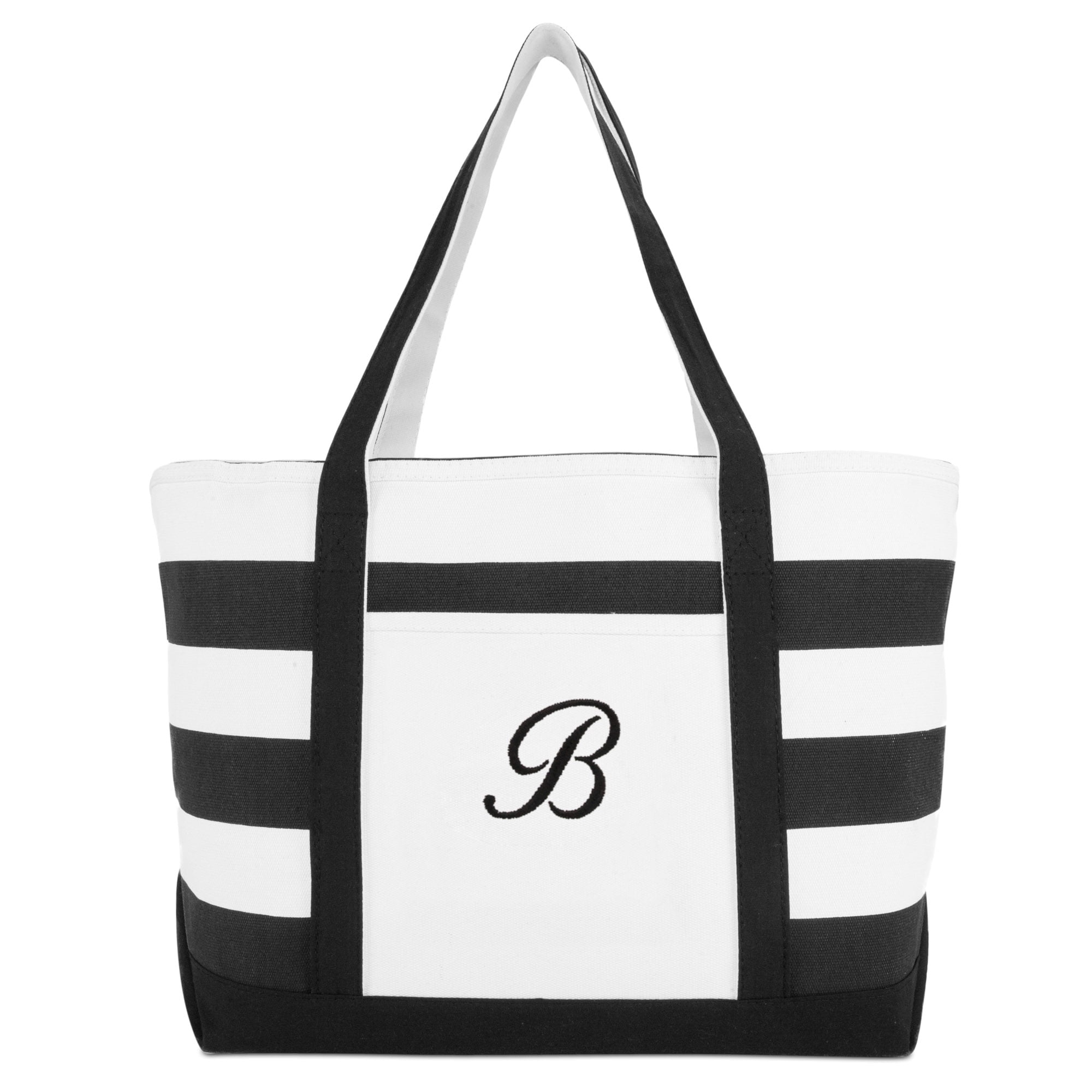 DALIX Striped Beach Bag Tote Bags Handbag Personalized Black Ballent Letter B