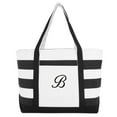 thumbnail image 2 of DALIX Striped Beach Bag Tote Bags Handbag Personalized Black Ballent Letter B, 2 of 8