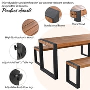 3-Piece Outdoor Dining Table Set, Acacia Wood Patio Dining Set with 2 Benches, Natural