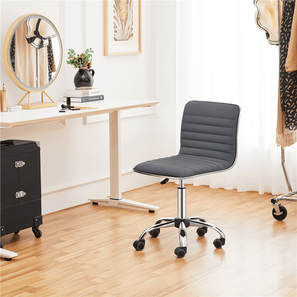 Yaheetech Velvet Low Back Armless Office Chair with Wheels, Dark Gray