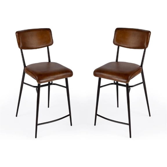 Home Square 26" Modern Square Leather Counter Stool - Set of 2