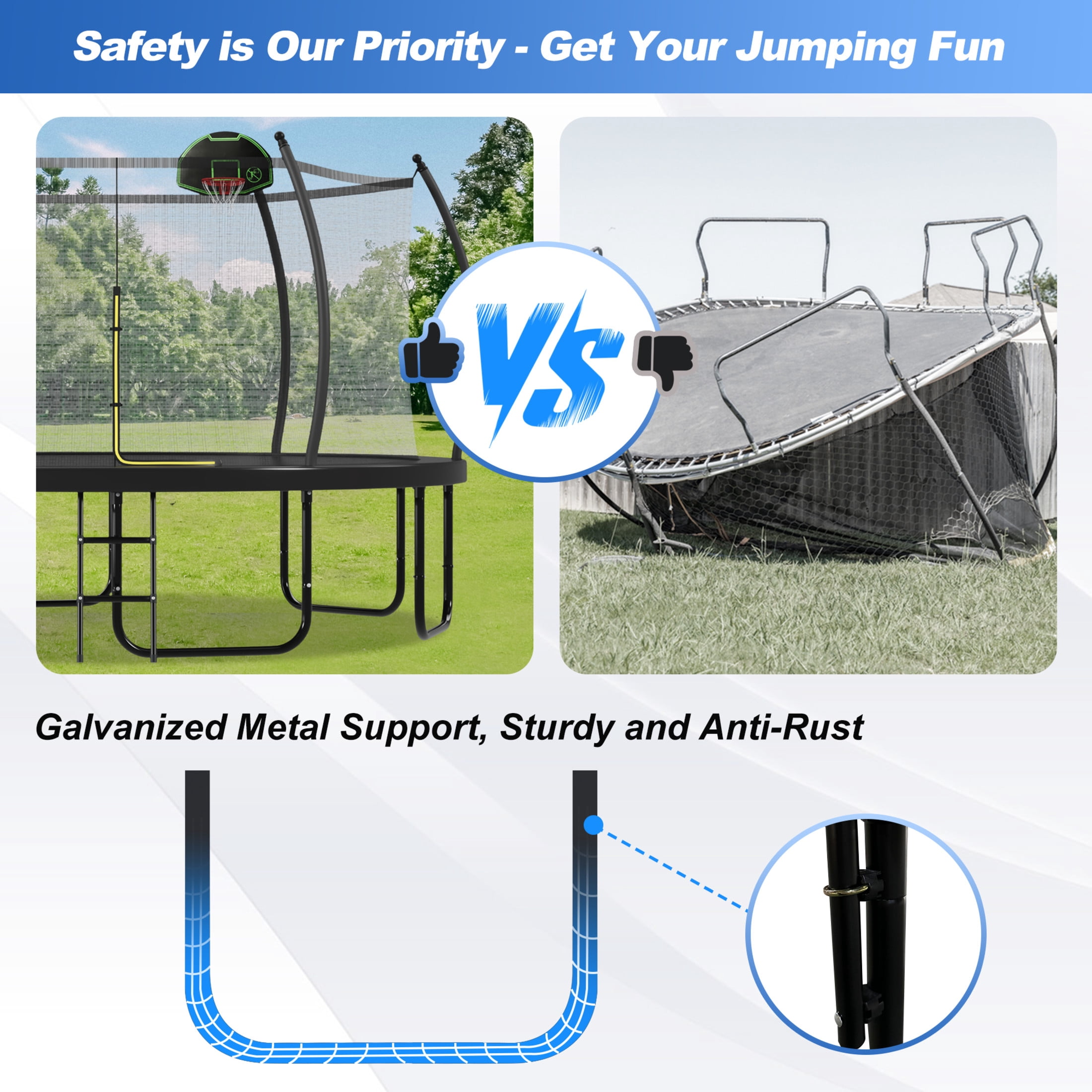 Noble House 16FT Outdoor Trampoline for Kids, Adults with Basketball Hoop, Enclosure Net and Ladder, Black