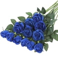 thumbnail image 1 of Ramo de 12 rosas artificiales de seda de tallo largo para decoración del hogar, boda y fiesta (azul), 1 of 4