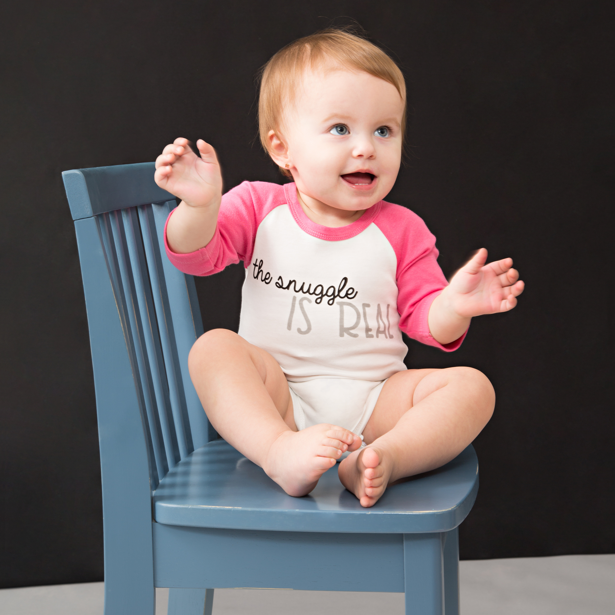 Pavilion Gift Company - Snuggle - 6-12 Months 3/4 Length Pink Sleeve Onesie