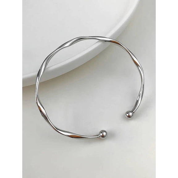 Twist Design Silver Cuff Bangle Bracelet For Women