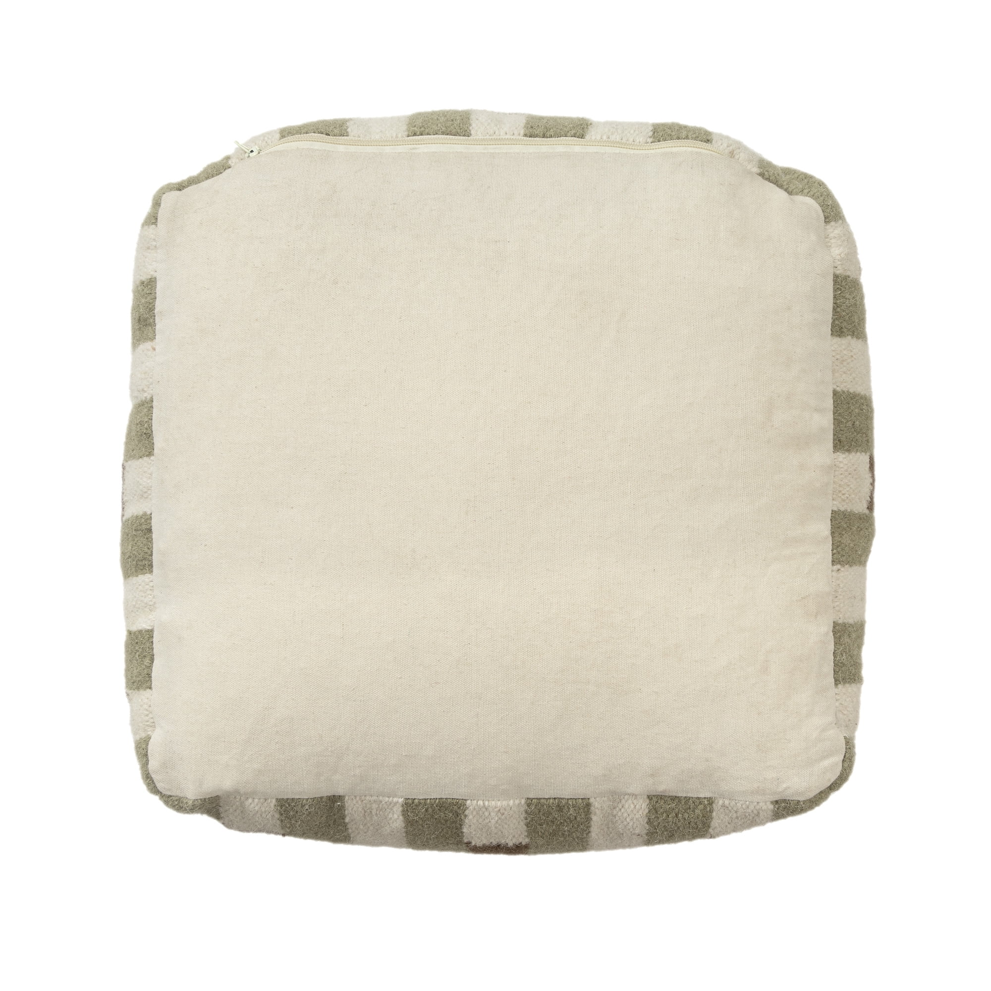 Ox Bay Cairo Ivory/Brown Color Block Striped Medium Square Indoor Pouf Ottoman, 18" H x 18" W