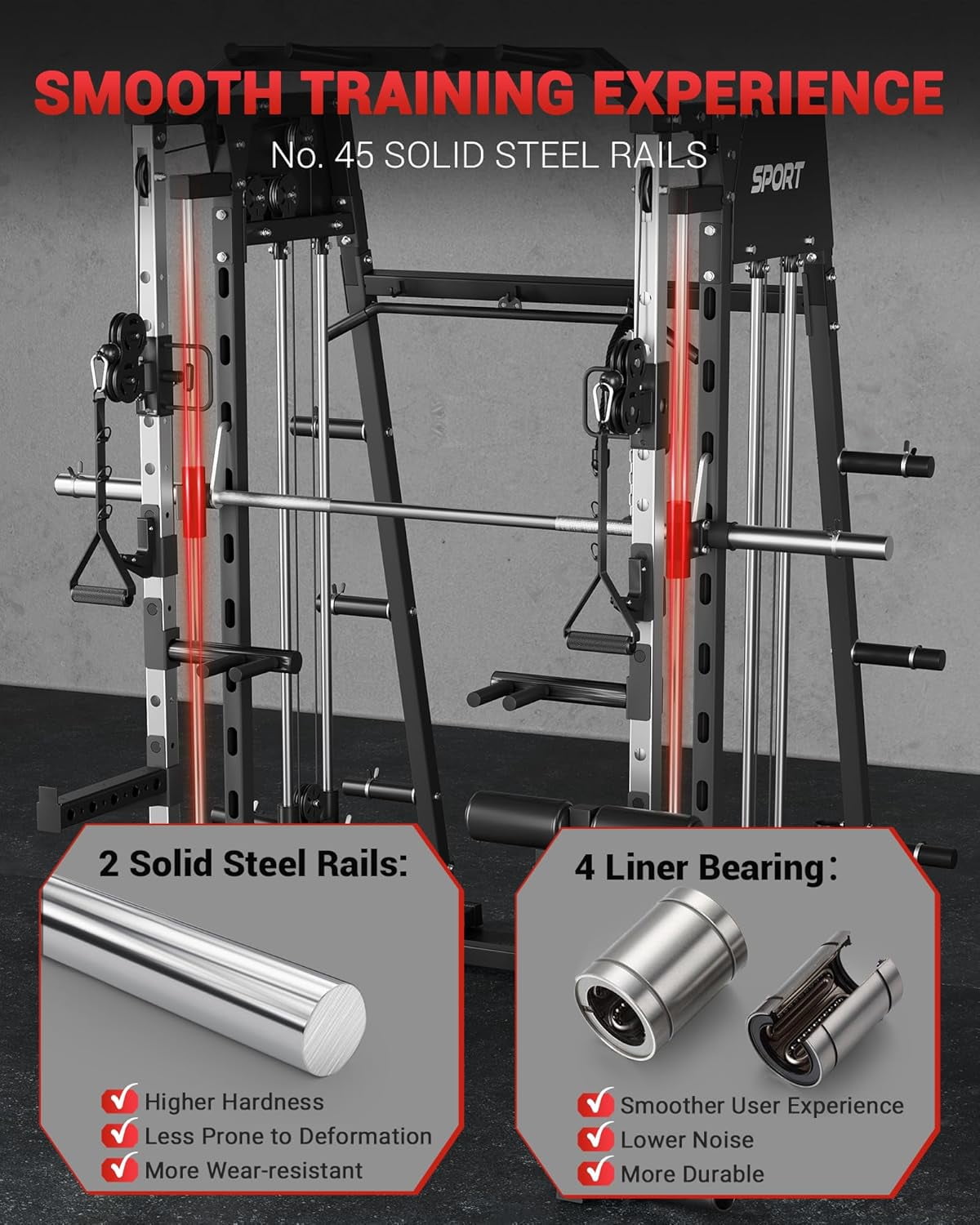IdealHouse 2200LBS Smith Machine Home Gym, All-in-One Power Cage Squat Rack with LAT Pull-Down, Dual Pulleys & Attachments, Black