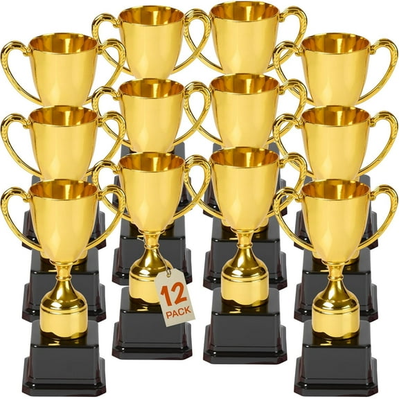 Fun Gold Plastic Trophies - 12 Pack - 7 Inch - Award Trophy Cup Set for Superstar Kids - Champion Celebrations, Sports Galore, and Victory Vibes - Desktop Toy