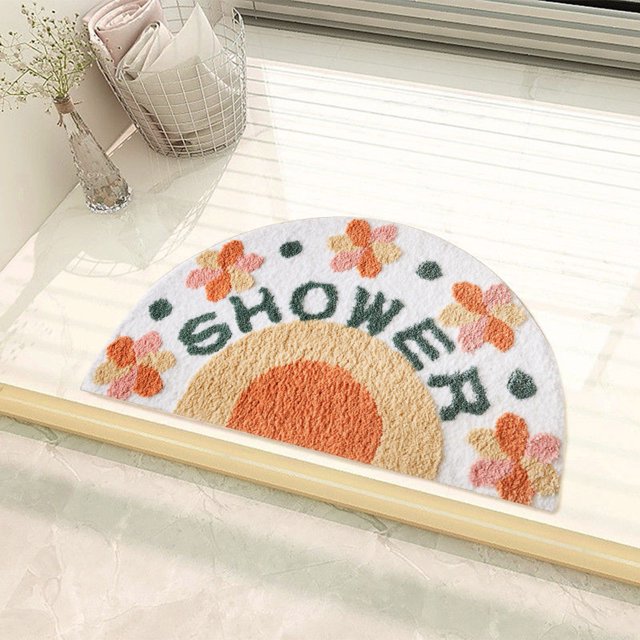 Hbdhejl Bathroom Rugs Half Circle Bath Mat Cute Sun Bath Mats Retro Bohemian Home Bathroom Decor Small Colorful Fun Semi Round Shower Rug Funny Washable Rug Bedroom
