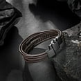 thumbnail image 3 of Mens Bracelet, Adjustable Mens Leather Bracelet with Stainless Steel Magnetic Clasp, Multi-Layer Braided Genuine Leather Bracelet for Men and Women, 3 of 6