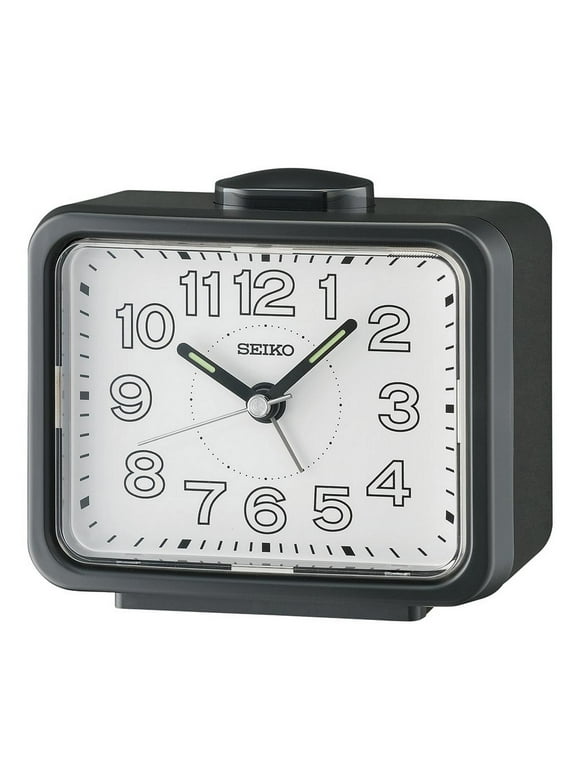 Seiko 3.5 inch Akarui Bell Alarm, Black Traditional Analog Quartz Desk Clock QHK061KLH