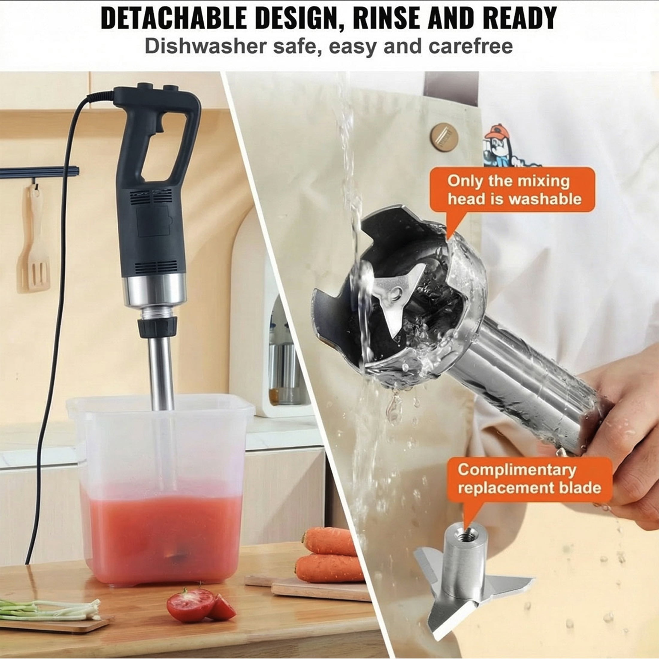 500W Commercial Immersion Blender, 20" Removable 304 Stainless Steel Shaft, Variable Speed 4000-16000 RPM
