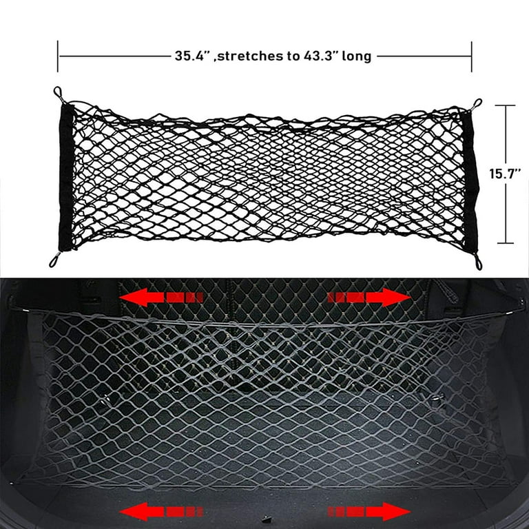 Universal Trunk Cargo Net, Rear Cargo Net Stretchable, Storage Mesh  Double-Layer with Hooks, Trunk Cargo Organizer Compatible for SUV, Jeep,  Truck 