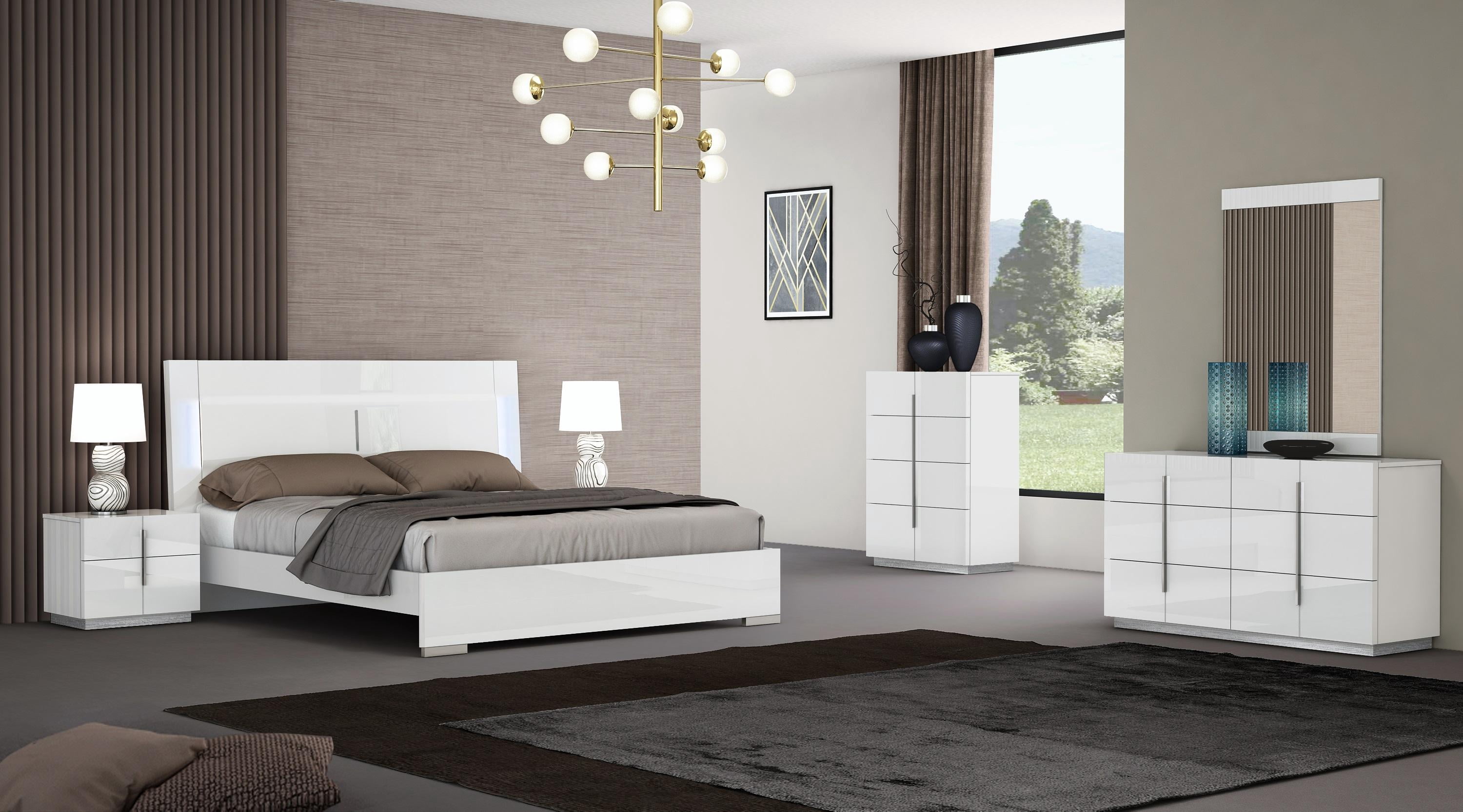 White Lacquer Finish Queen Size Premium Bedroom Set 5Pcs Modern J&M ...