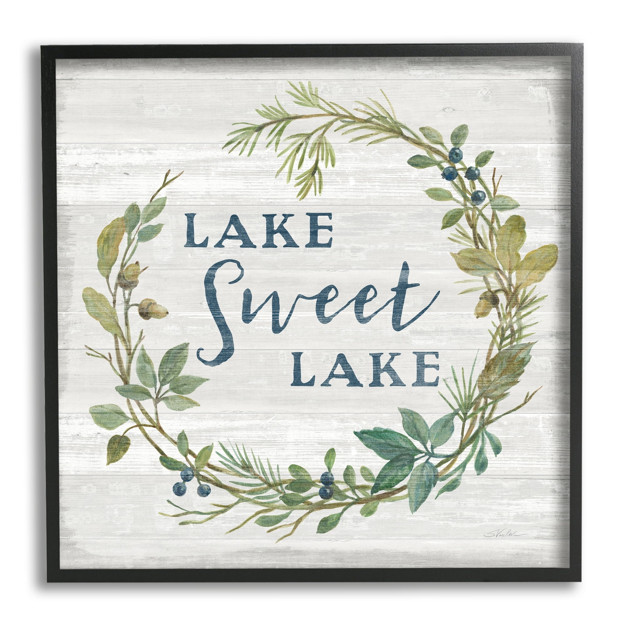 Stupell Industries Sweet Lake Quote Rustic Floral Botanical Frame Graphic Art White Framed Art Print Wall Art, 24x24, by Silvia Vassileva