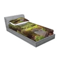 thumbnail image 2 of Ambesonne Nature Fitted Sheet & Pillow Sham Set, Spring Forest Mountain, Twinxl, Green, 2 of 2