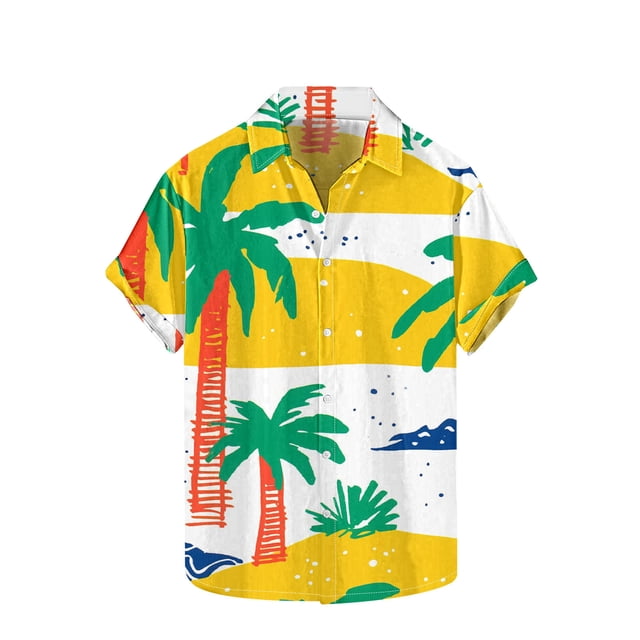 Camisas de Manga Larga para los Hombres Impreso Botón Turndown Collar Blusa, Casual Y Versátil Hombre Manga Corta Botón Abajo Camisas