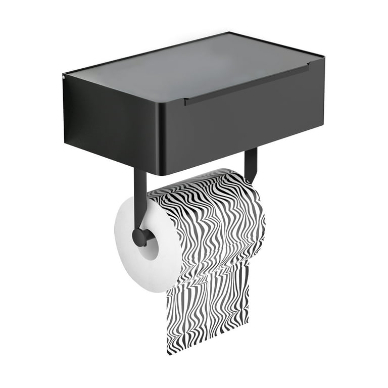 Paper Holder with Storage Box Bathroom Black New Reversible Stainless Steel Toilet Tissue Phone Rack Wall Mounted, Size: 20.5