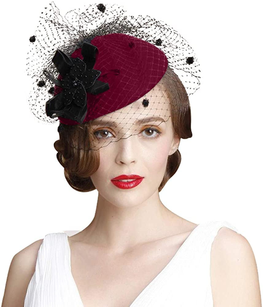 YaWindYa Womens Ladies Fascinator Follow Pillbox Hat with Veil for Ladies’ Day Royal Ascot Wedding Cocktail Party Tea Party 