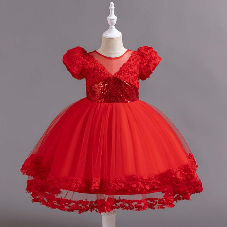 chinese dress ladies Red Puff Sleeve Fit-and-Flare Dress with Lace Trim – Retro Summer Romance