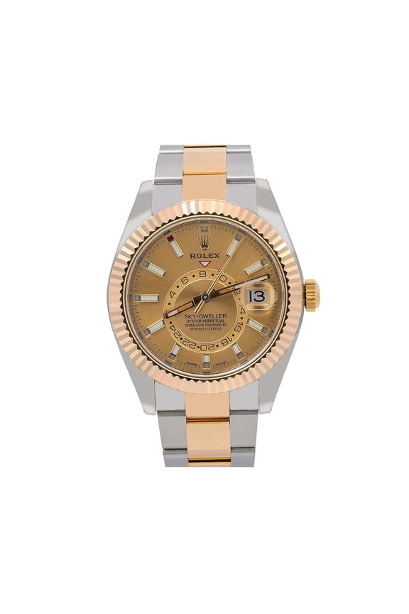 Pre-Owned Rolex Sky-Dweller 42MM 326933 Champagne Dial Fluted Bezel Two Tone Yellow Gold Oyster Bracelet