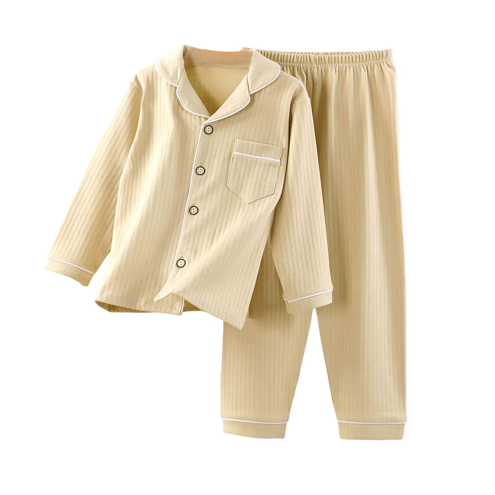 Mnyotv Unisex Pajama Set Button-Down Long Sleeve Lounge Sets Soft Cotton Toddler Girls Boys Pajamas Size 11-12 Years