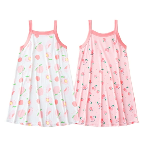 Baywell Girls' Cotton Dress, Soft Cartoon Pack of 2 Dresses,3-15Year