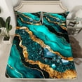 thumbnail image 2 of Manfei Aesthetic Marble Bed Sheets,Luxury Style King Sheets,Cyan Gold Sheet Set For Teens,Breathable Bedroom Decor,4pcs, 2 of 7