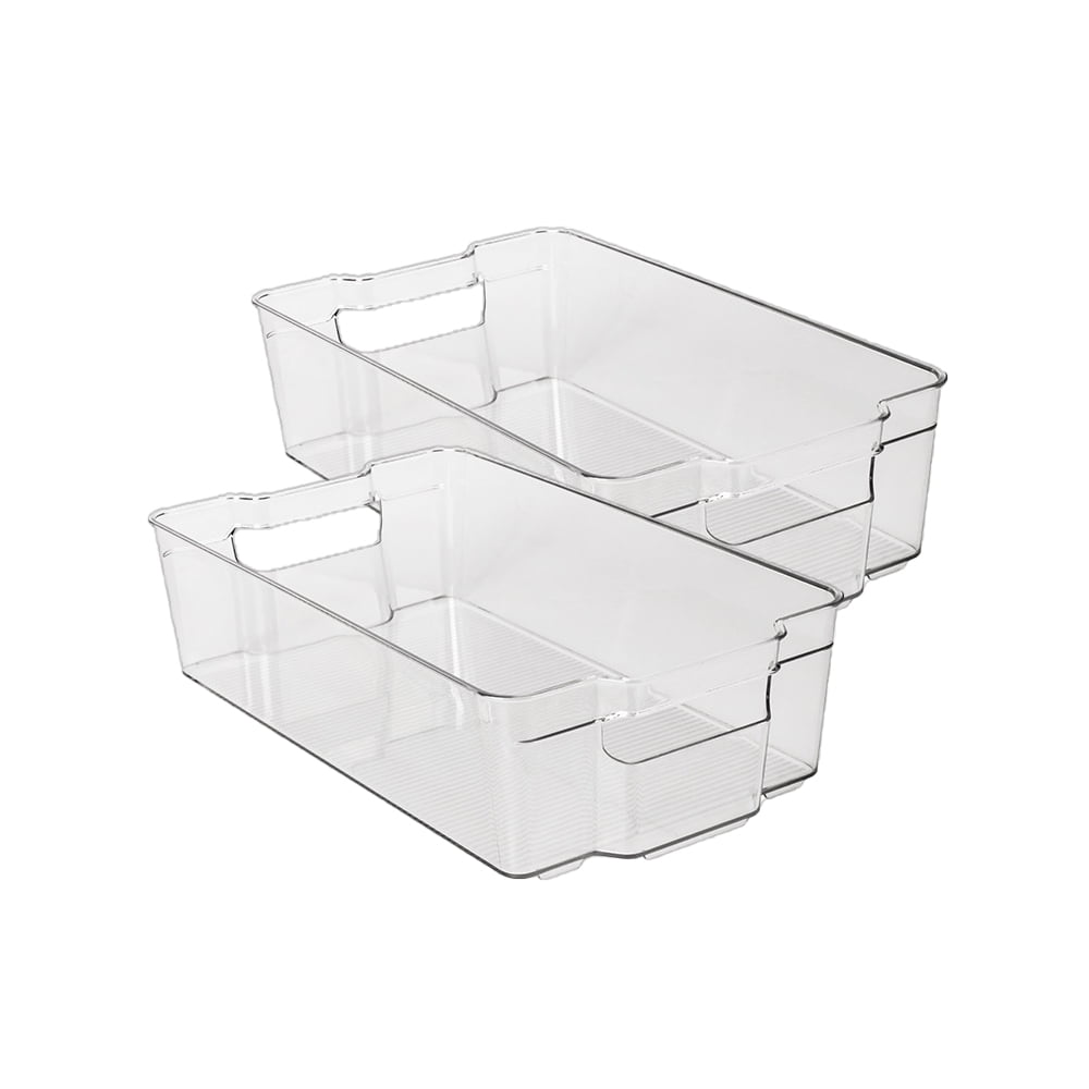 SUTENG Refrigerator Organizer Bins, 2-Pieces Clear Plastic Bins for