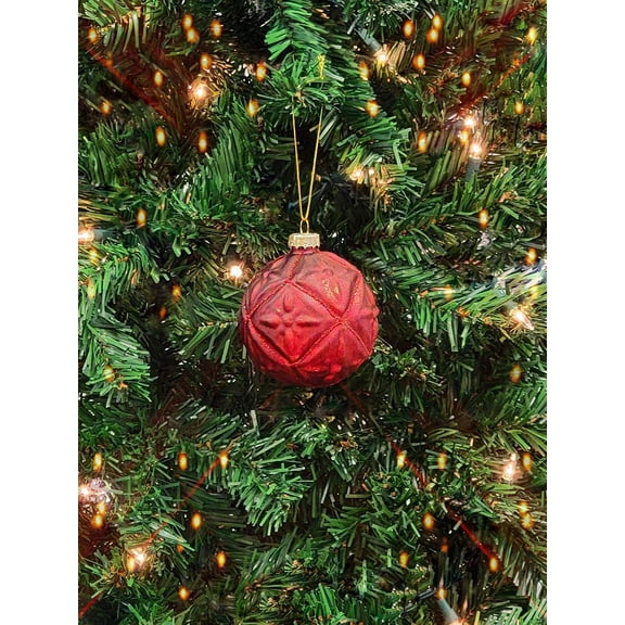 Ruby Quilt Glass Ball Christmas Ornament F07M7-8(LH76-23123)