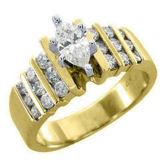 14k Yellow Gold 1.25 Carats Marquise & Brilliant Round Diamond Engagement Ring