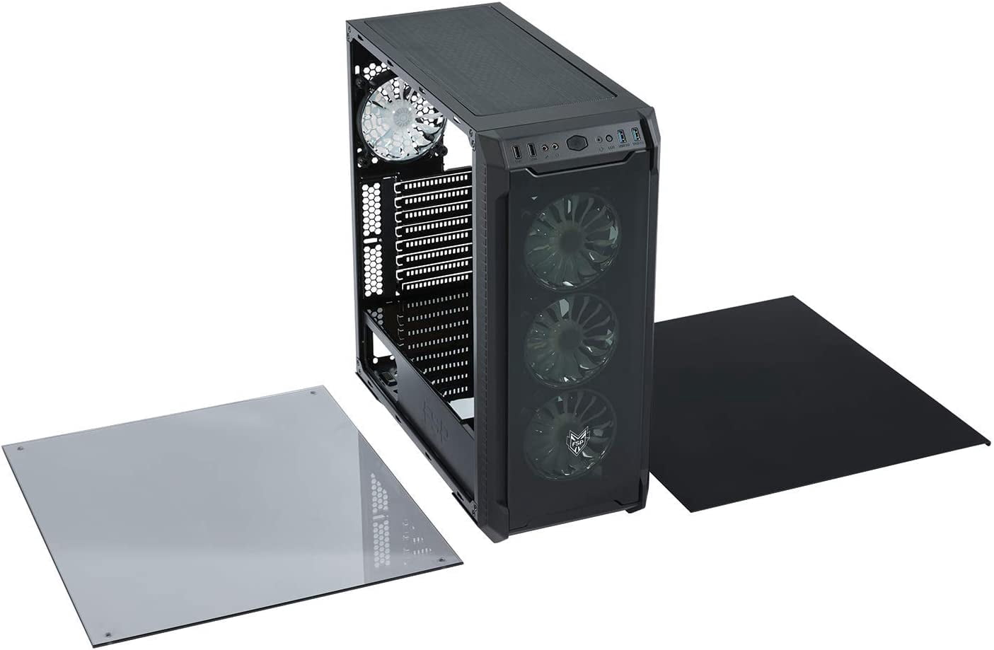 FSP E-ATX Mid Tower PC Gaming Case with 2 Tempered Glass Panels, 4 Addressable RGB Fans, ASUS & MSI Motherboard Sync (CMT520 PLUS)
