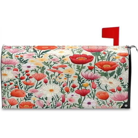 Housse de Boîte aux Lettres Magnétique Fleur de Printemps Colorée 25.5x21 Po Tissu Oxford Décoration de Jardin Extérieur