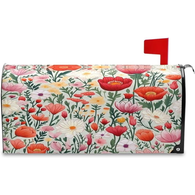 Colorful Spring Flower Mailbox Covers Standard Size 25.5x21 Inch Oxford Cloth Post Box Magnetic Cover for Garden Yard Outdoor Decor