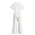 thumbnail image 6 of Womens Suit Jacket Womens Solid Color Casual Vacation Linen Outfit Button Short Sleeve Blouse Wide Leg Pants Set Summer Travel Wear White L, 6 of 7